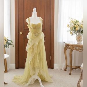 Elegant Green Chiffon Prom Evening Gown
